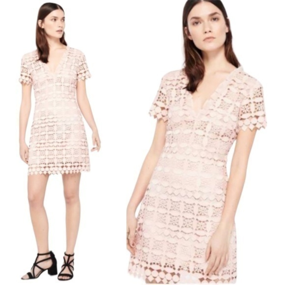 Sandro Manureva Blush Pink Crochet Lace Mini Dress Size 1 or Small